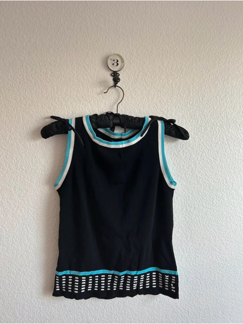 Sleeveless Black Tank Top with Teal & White Trim